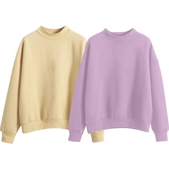 ZSQDM Black Hoodies Woman Mockneck Sweatshirt-Plain Loose Fit Crewneck Sweatshirts Casual Long Sleeve Fall Hoodies Sweaters Tunic Essentials&nbsp;Hoodie Women's Hoodless Sweatshirt(L)