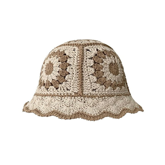 ZSQDM Bucket Hats for Men Women Crochet Bucket Hat For Women Knit Cap Handmade Foldable Floppy Beach Hat Fashion Cute Striped Floral Fishing Hat Womens Bucket Hats