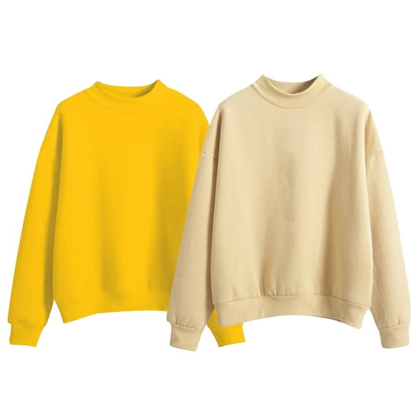 ZSQDM Hoodie Women Women's Loose Fit Round Neck Pullover Long Sleeve Casual Knit Top Midweight Medium Stretch Sweatshirt Essentials Hoodie Women's Hoodless Sweatshirt(M)