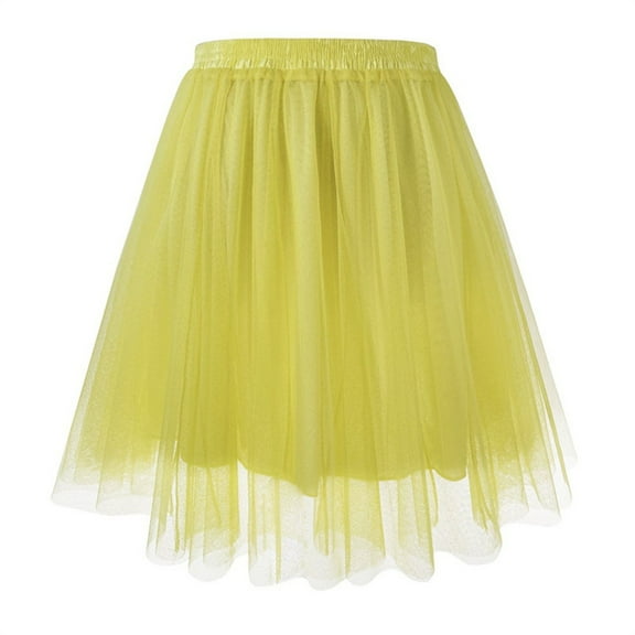 ZSQDM Clear! Womens Pleated Knee Length Skirt Adult Tutu Dancing Skirt Yellow XL