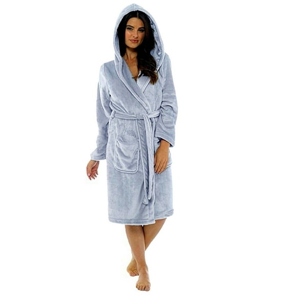 ZSQDM Nightgowns for Women, Women Winter Plush Lengthened Shawl Bathrobe Home Clothes Long Sleeved Robe Coat Grey XXXL