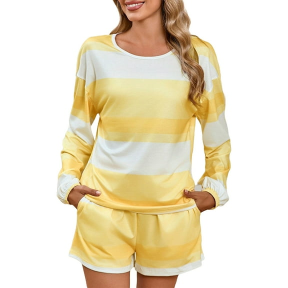 ZSQDM Pajamas Set for Women Women's Spring And Summer Striped Pajamas Pajamas Set Yellow XXXXXL
