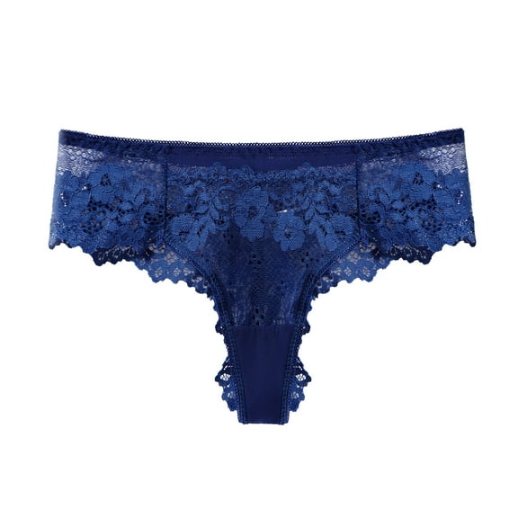 ZSQDM Underwear for Women, Women Lace Sleepwear Temptation Low-waist Panties Thong Underwear Dark blue M