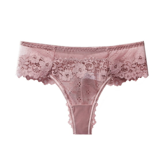 ZSQDM Underwear for Women, Women Lace Sleepwear Temptation Low-waist Panties Thong Underwear Pink M
