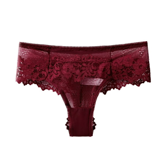 ZSQDM Underwear for Women, Women Lace Sleepwear Temptation Low-waist Panties Thong Underwear Red L
