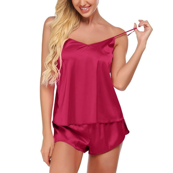 ZSQDM Women's Fun Underwear Womens Sleepwear Satin Pajamas Cami Shorts Set Nightwear Pajamas Set Hot Pink M