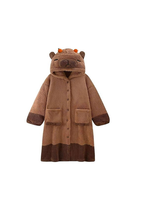 Women's Sleepwear Unisex Capybara Costume Warm Flannel Capybara Cute Animal Pajamas For Christmas Brown XL