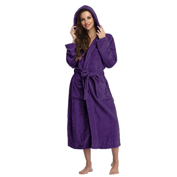 ZSQDM Women's Sleepwear Women's Long Bathrobe Robe With Belt Purple XXL