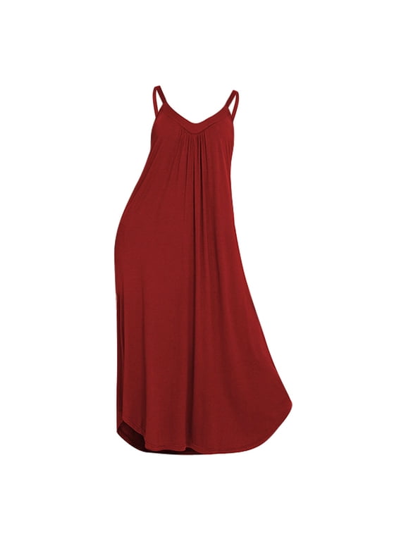 Women's Sleepwear Womens Nightgown Sleeveless Long Nightshirt Full Slip Night Dress Plus Size Sleepshirt Chemise Red XL