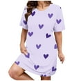thumbnail image 1 of ZSQDM Clothing Womens House Dress Plus Size Casual Sleep Dress Women's Plus Heart Print Short Sleeve Round Neck Medium Stretch Loose Nightdress Valentine's Day Nightdress Purple XL, 1 of 4