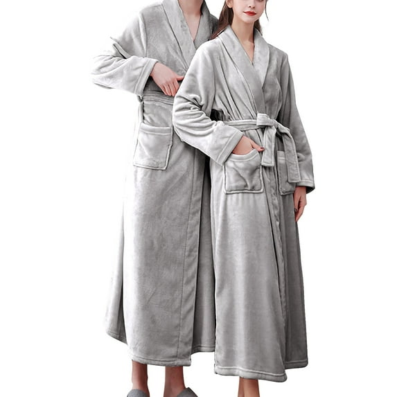 ZSQDM Womens Long Robe Women'S Double Pocket Flannel Bathrobe Soft And Warm Double Faced Velvet Bathrobe Pajamas And Home Wear Bathrobe Robe Gray2 L