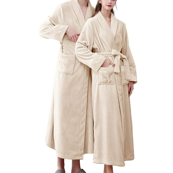 ZSQDM Womens Long Robe Women'S Double Pocket Flannel Bathrobe Soft And Warm Double Faced Velvet Bathrobe Pajamas And Home Wear Bathrobe Robe Khaki XXL