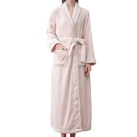 ZSQDM Clearance Womens Long Robe Women'S Double Pocket Flannel Bathrobe Soft And Warm Double Faced Velvet Bathrobe Pajamas And Home Wear Bathrobe Robe Pink XXL