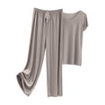 thumbnail image 1 of ZSQDM Womens Pajamas Set Womens Daily Family Clothes Short Sleeve Tops Pants Shirt Trousers Set Grey XL, 1 of 3