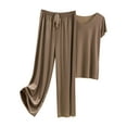 thumbnail image 1 of ZSQDM Womens Pajamas Set Womens Daily Family Clothes Short Sleeve Tops Pants Shirt Trousers Set Khaki XXXL, 1 of 8