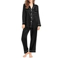 thumbnail image 1 of ZSQDM Womens Pajamas Set Womens Silk Like Pajamas Long Sleeve Set Two Piece Sleepwear Button Down Nightwear Loungewear Sets Black XXXXXL, 1 of 5