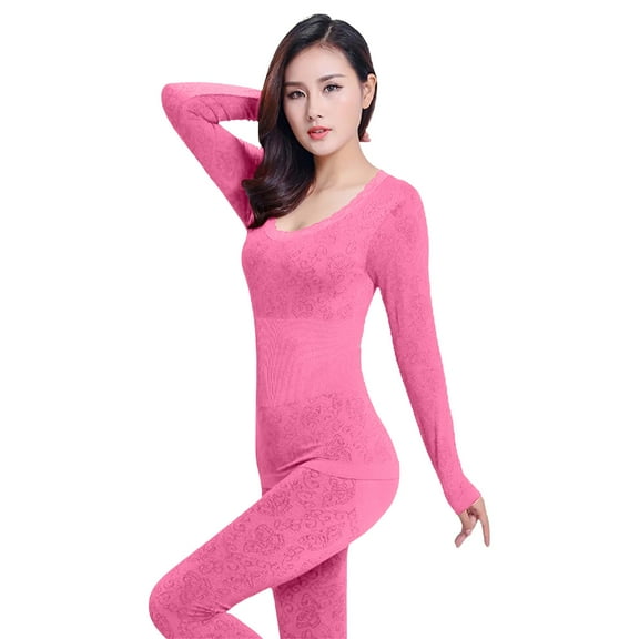 ZSQDM Womens Thermal Underwear Set Womens Thermal Underwear Set Long Winter Clothes Base Layer Cuddle Duds Top And Bottom Thermals Sets Hot Pink A