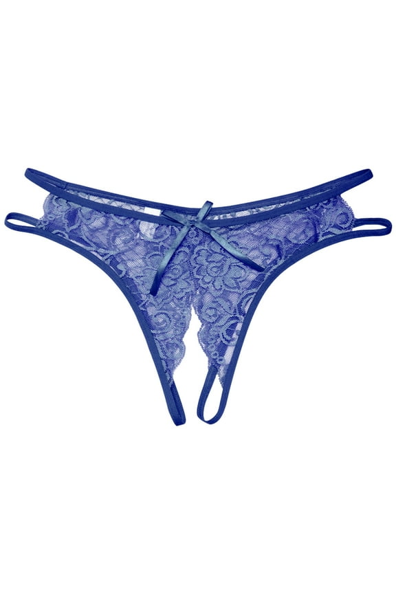Womens Underwear Women's Lace Underpants Open Crotch Panties Low Waist Briefs Underwear Blue One Size