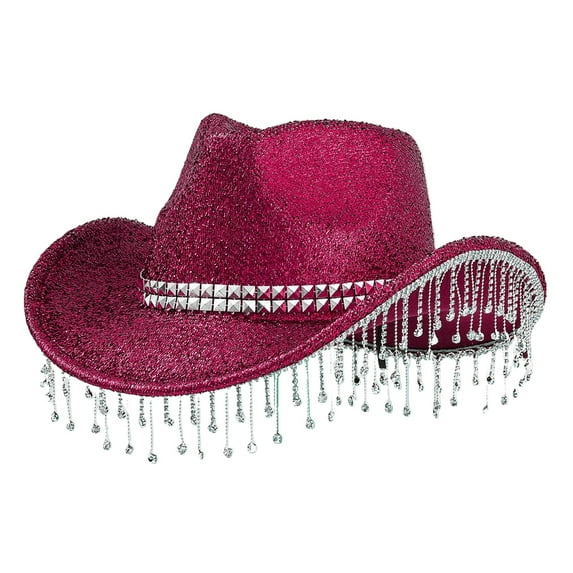 ZSQDM Cowboy Hat for Women and Men Men's And Women's Hats With Sequins And Pendants Tassels Fashionable Cowboy Hats Music And Dance Elegant Hats Womens Western Cowboy Hat,