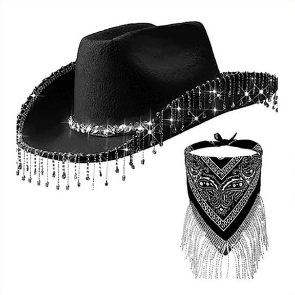 ZSQDM Cowboy Hat for Women and Men Women's Hat Elegant Pendant Cowboy Hat Tassel Scarf Dating Decoration Two Piece Set Womens Western Cowboy Hat,