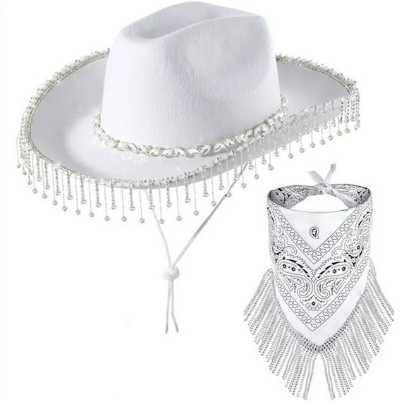 ZSQDM Cowboy Hat for Women and Men Women's Hat Elegant Pendant Cowboy Hat Tassel Scarf Dating Decoration Two Piece Set Womens Western Cowboy Hat,