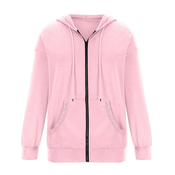 ZSQDM Cropped Zip Up Hoodie Zip Up Hoodie For Women Solid Color Oversized Cropped Short Coats Korean Fashion Harajuku Hooded Sweatshirts Pink Women'S Polyester Hoodie (Xl)
