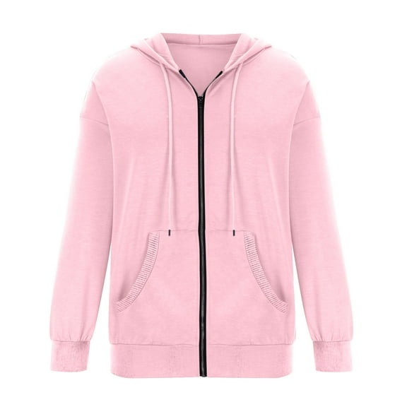 ZSQDM Custom Zip Up Hoodies Womens Zip Jacket Soft Oversized Crop Sweatshirt Long Sleeve Winter Coats Fashion Outwear Tops Pink Women'S Polyester Hoodie (M)