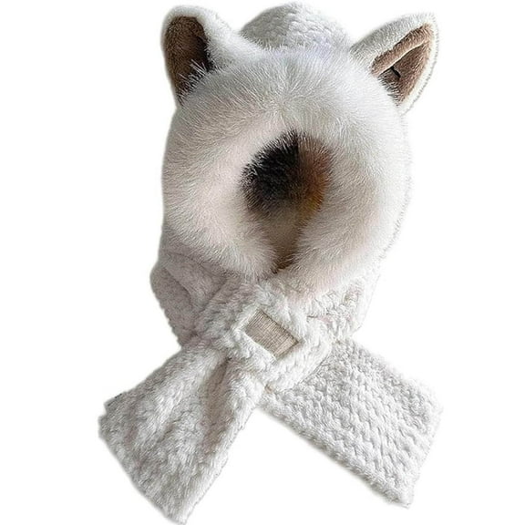 ZSQDM Cute Ears 2 In 1 Hat and Scarf Ear Scarf Hat beanie Hat Scarf Combo Hood Combines A Hat for Women beanies Hat with Fan Bomber Hats Straw Covers Cap for Tumblers