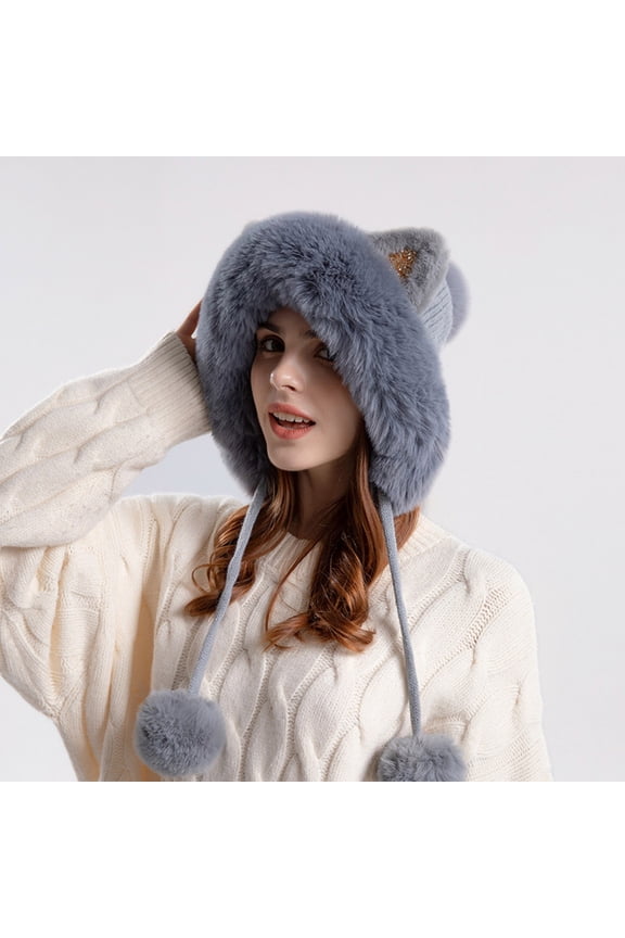ZSQDM Cute Pullover Hat with Thickening Hairball Solid Color Knit Ear Protection Hat Women beanie Running Hat Bomber Hats Baseball Caps for Men and Women