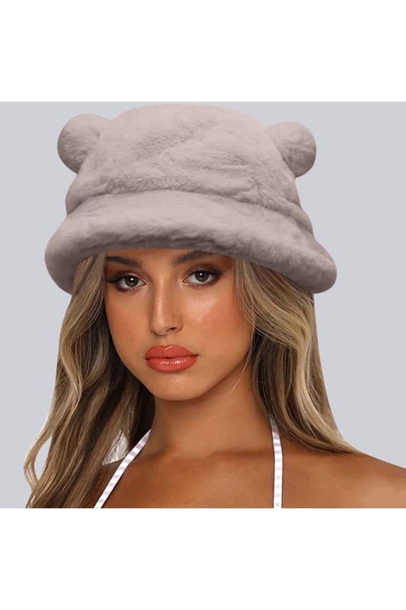 ZSQDM Cute bear Ear Basin Hat Winter Thick Warm Hat Bucket Cap for Women Men beanies Hat Organizer Bucket Hats Swim Cap for Braids and Dreadlocks Women