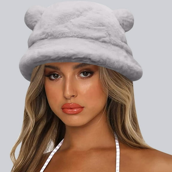 ZSQDM Cute bear Ear Basin Hat Winter Thick Warm Hat Bucket Cap for Women Men Women beanie Lift Hard Hat Bucket Hats Migraine Cap