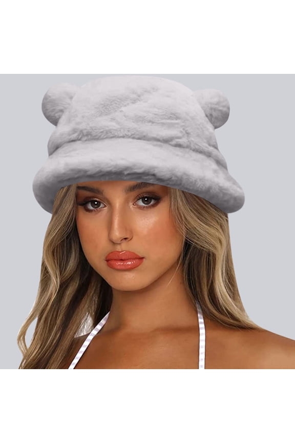 ZSQDM Cute bear Ear Basin Hat Winter Thick Warm Hat Bucket Cap for Women Men Women beanie Lift Hard Hat Bucket Hats Migraine Cap