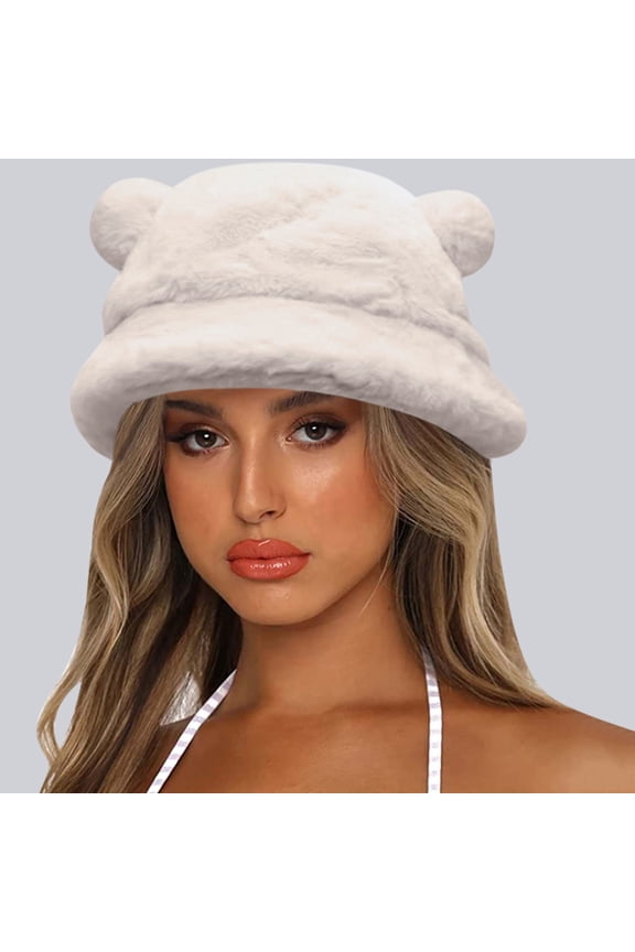 ZSQDM Cute bear Ear Basin Hat Winter Thick Warm Hat Bucket Cap for Women Men beanie Bros Hats Bucket Hats Cap Sleeve Tops for Women