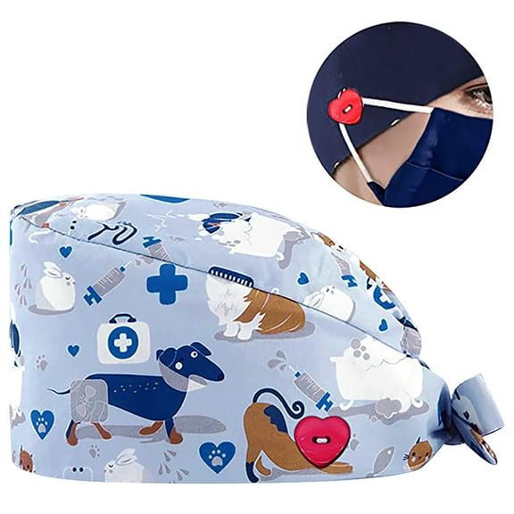 ZSQDM Fashion Printed Button Work Hat Casual Unisex Scrub Cap Women beanie beach Hat Baseball Caps Shower Caps for Women Reusable Waterproof