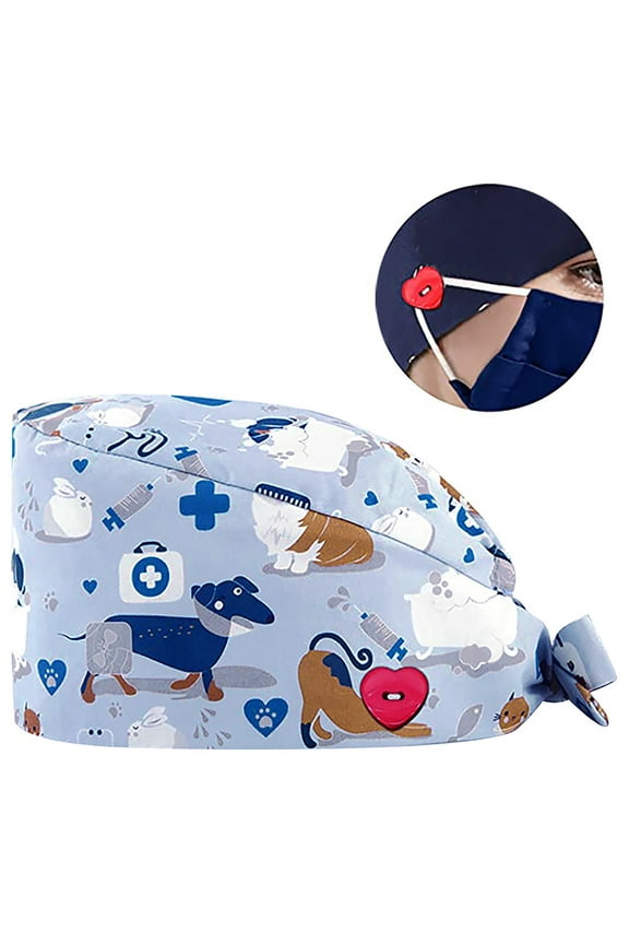 ZSQDM Fashion Printed Button Work Hat Casual Unisex Scrub Cap Women beanie beach Hat Baseball Caps Shower Caps for Women Reusable Waterproof