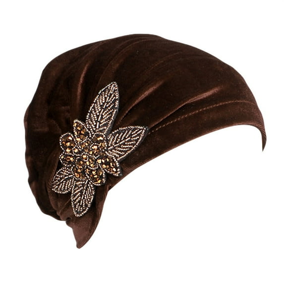 ZSQDM Fashion Wide Headband Women's Elegant Soft Velvet Turban Beanie With Beaded Flower Hat Chemo For Cancer Hair Loss Ladies Hair Accessories