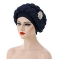 thumbnail image 1 of ZSQDM Fashion Women beading Braid Hat Muslim Ruffle Cancer Wrap Cap Sleep Caps Satin Lined Hair Bonnets Women beanie Baby Sun Hat berets Bottle Caps, 1 of 3