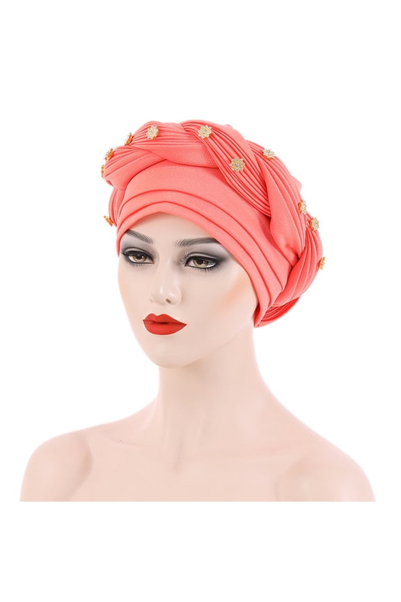 ZSQDM Fashion Women beading Braid Hat Muslim Ruffle Cancer Wrap Cap Sleep Caps Satin Lined Hair Bonnets beanies Black Cowboy Hat berets Swim Cap for Braids and Dreadlocks Women