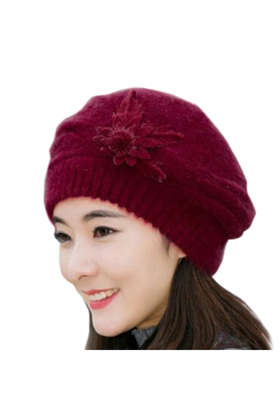 French Style Beret Hat for Women Fashion Womens Flower Knit Crochet Hat Winter Warm Cap Beret Womens Classic Knit Beret Cap
