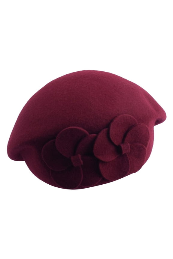 French Style Beret Hat for Women Wool Beret Hat Soft Keep Warm Solid Color French Beret With Flowers Decor Womens Classic Knit Beret Cap