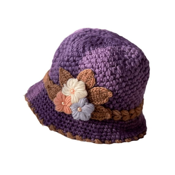 ZSQDM French Thicken Women's Flowers Knitted Woolen Hat Warm and Windproof Knitted Crochet Flower Knitting Hat beanie of Men beach Hat berets Cradle Cap Treatment