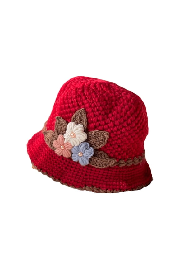 ZSQDM French Thicken Women's Flowers Knitted Woolen Hat Warm and Windproof Knitted Crochet Flower Knitting Hat beanies Golf Hats Men berets Baseball Cap Women