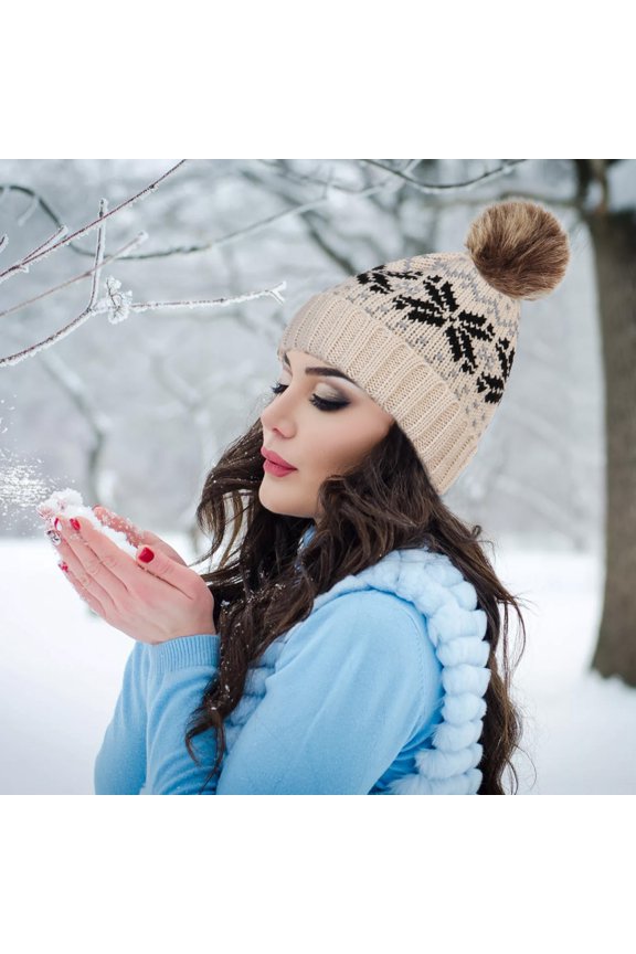 ZSQDM Knit Faux Fuzzy Pom Snowflake Christmas Hat Woolen Hat Warm Knit Hat beanie Hat with Fans Solar Power Baseball Caps Rv Bumper End Cap