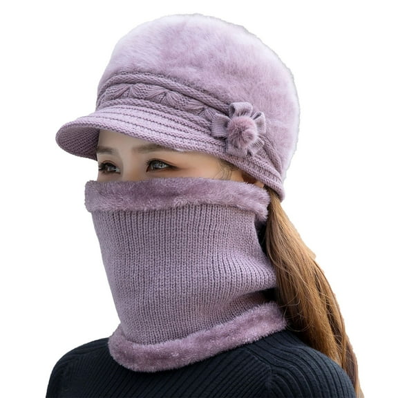 ZSQDM Knit Slouchy Beanie Fleece Lined Womens Beanie Hat Winter Hat Scarf Set Women's Winter Hat Middle And Old Warm Earmuff Hat Warm Chunky Soft Beanie