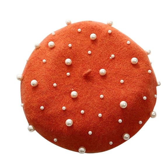 ZSQDM Knit Slouchy Beanie Women Beret Pearl Elegant Sweet Artist French Style Beret Beanie Cap Warm Chunky Soft Beanie