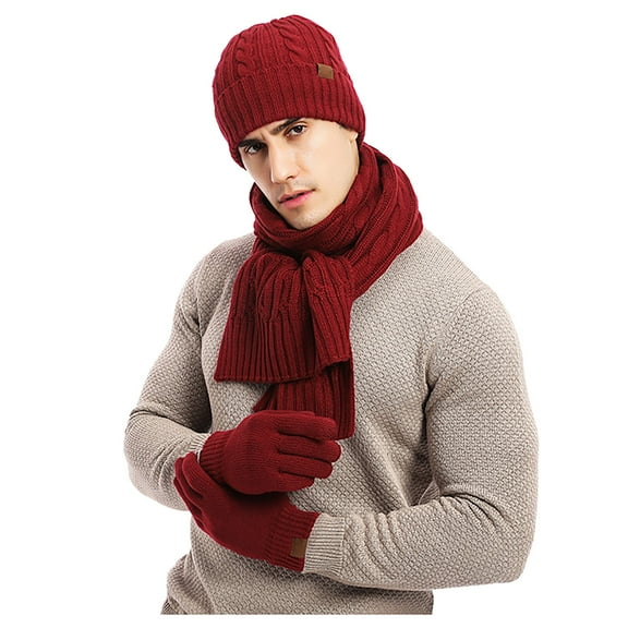 ZSQDM Knitted Wool Hat Scarf Gloves Man and Women's Fleece Cold Warm Three Piece Set Women beanie Mens Hat Scarf ,Hat,& Gloves Migraine Cap