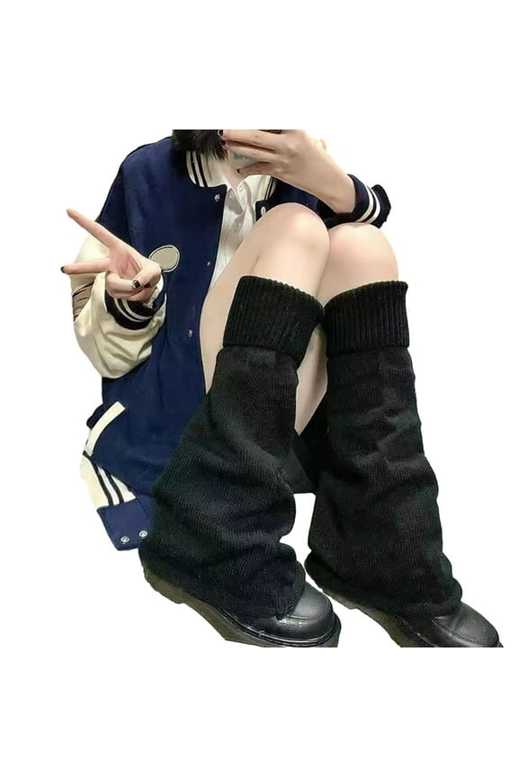 Long Leg Warmer, Women Leg 1 Pair Japanese Style Flared Shape Long Student Leg Elastic Cuffs Solid Color Striped Loose Knitted Leg Fashion Winter Heavy Crew Socks