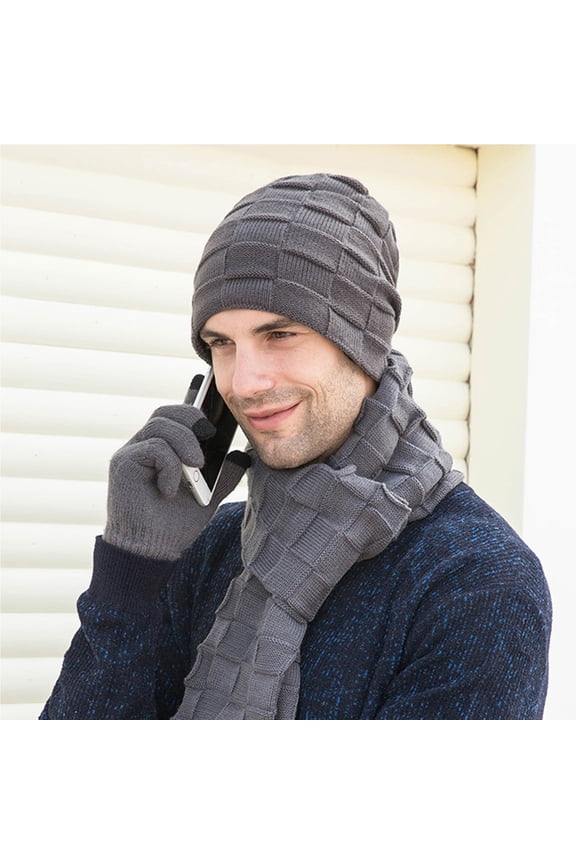 ZSQDM Men's Winter Knitted Fleece Windproof Hat Scarf Gloves Three-Piece Winter Knitted Hat Men's Warm Hat beanie Von Dutch Hat Bomber Hats Key Caps