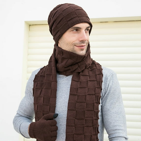 ZSQDM Men's Winter Knitted Fleece Windproof Hat Scarf Gloves Three-Piece Winter Knitted Hat Men's Warm Hat beanie for Women Sun Hats Bomber Hats Tooth Brush Cover Cap
