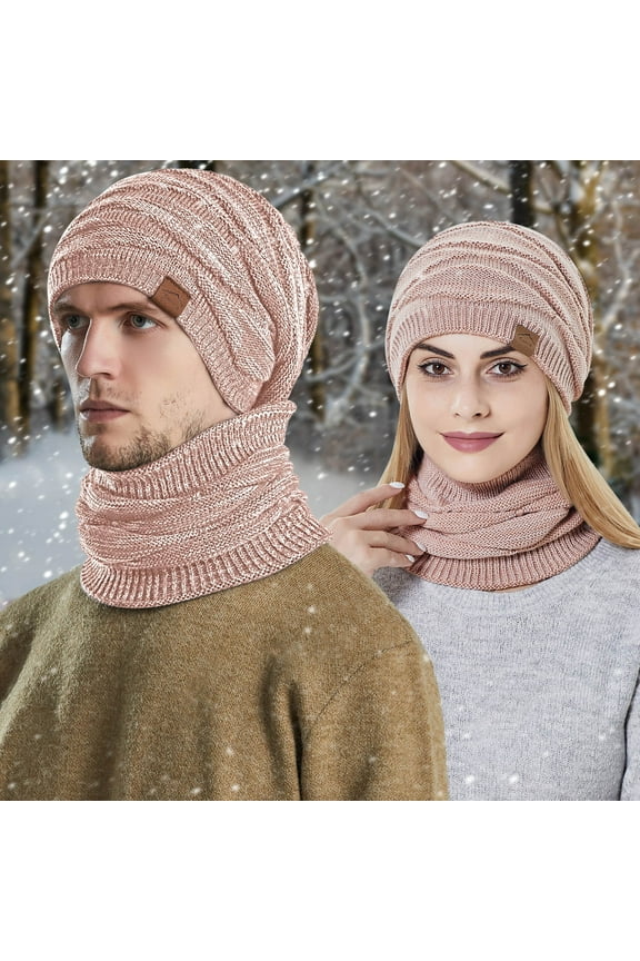 ZSQDM Men's and Women's Winter Knitted Fleece Windproof Hood Scarf Coif Winter Knit Hat Warm Hats for Adult beanies Von Dutch Hat Bomber Hats Solar Post Cap Lights